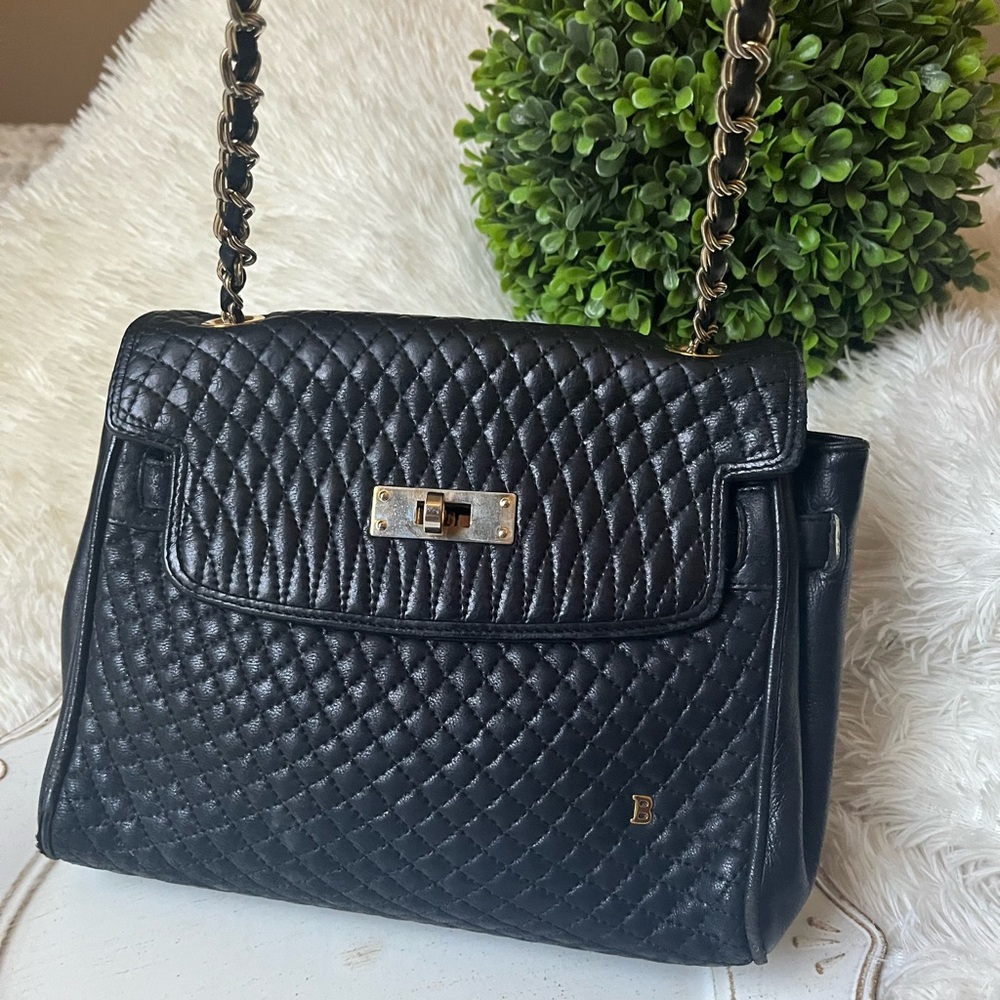 Black Bally Quilted Leather Shoulder Bag